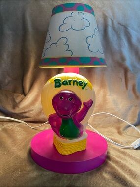 Vintage 1993 Barney the Dinosaur Kids Table Lamp in Purple, Pink, Yellow